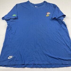 The Nike Tee T-Shirt Nike Swoosh Men’s 2XL Blue Crew Neck Colorful Embroidered